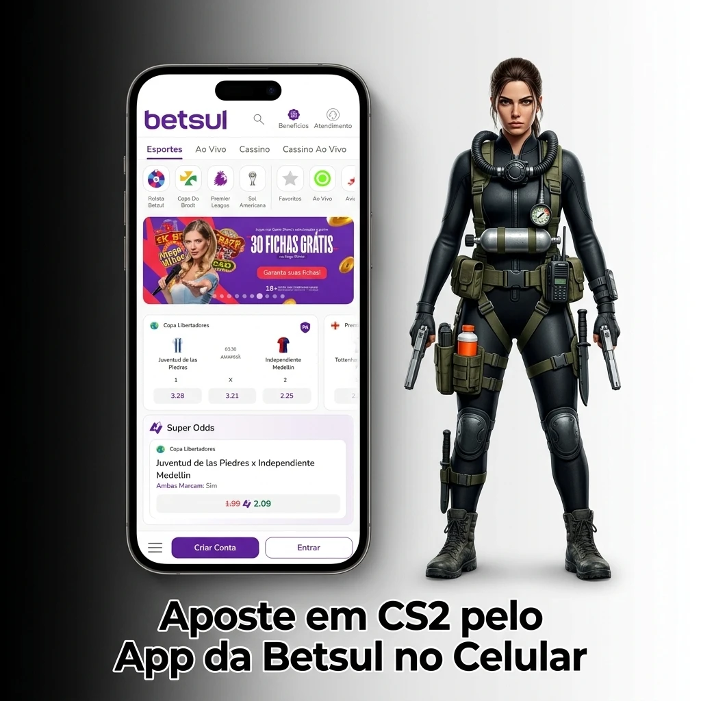 Aplicativo Betsul no celular para apostas em CS2 com interface mobile intuitiva e mercados completos — Betsul Brasil
